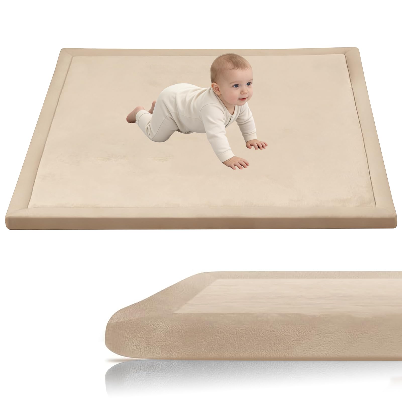Stqyeiw Crawling Mat for Baby, 3cm Thick Baby Play Mat 100 x 180 cm Light Brown Area Rug Kids Rug Nursery Rug Play Crawling Mat Coral Velvet Babies Mats for Floor Play with Non Slip Backing
