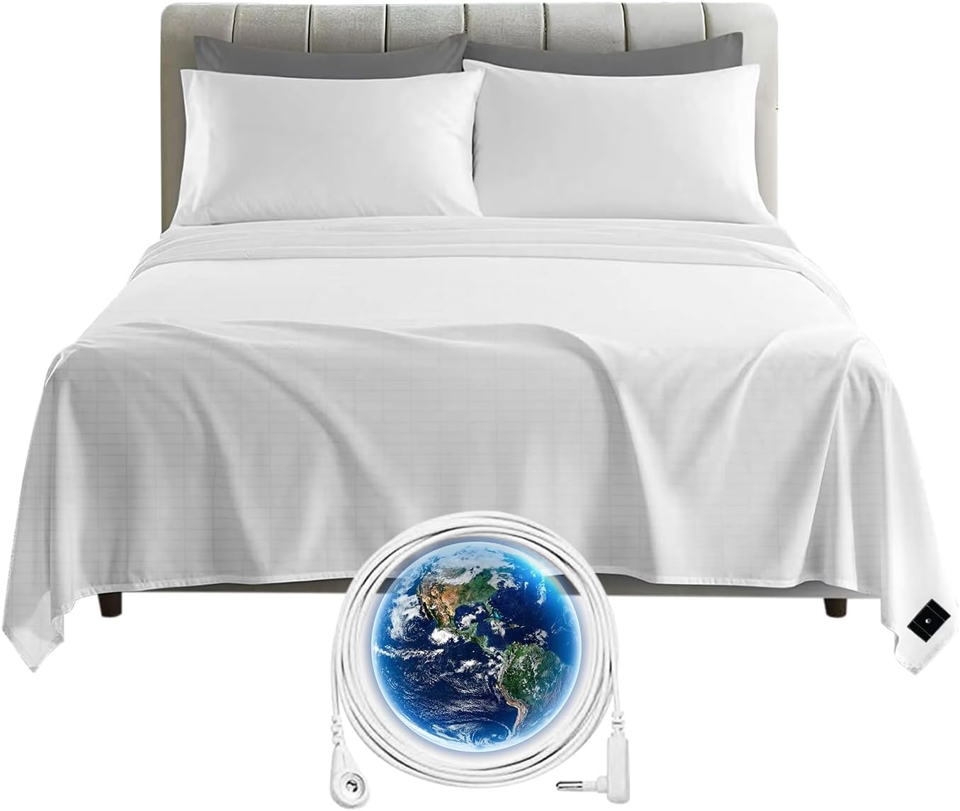 Grounding Sheets Queen Size, Grounding Bed Sheets 60x80 Inch with Grounding Cord for Sleep Wellness, White White 60*80