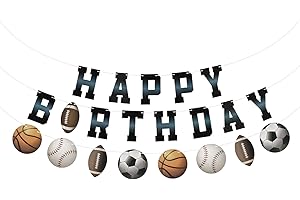 Sports Happy Birthday Banner Sign With Basketball, Football, Baseball, Soccer Bunting Garland