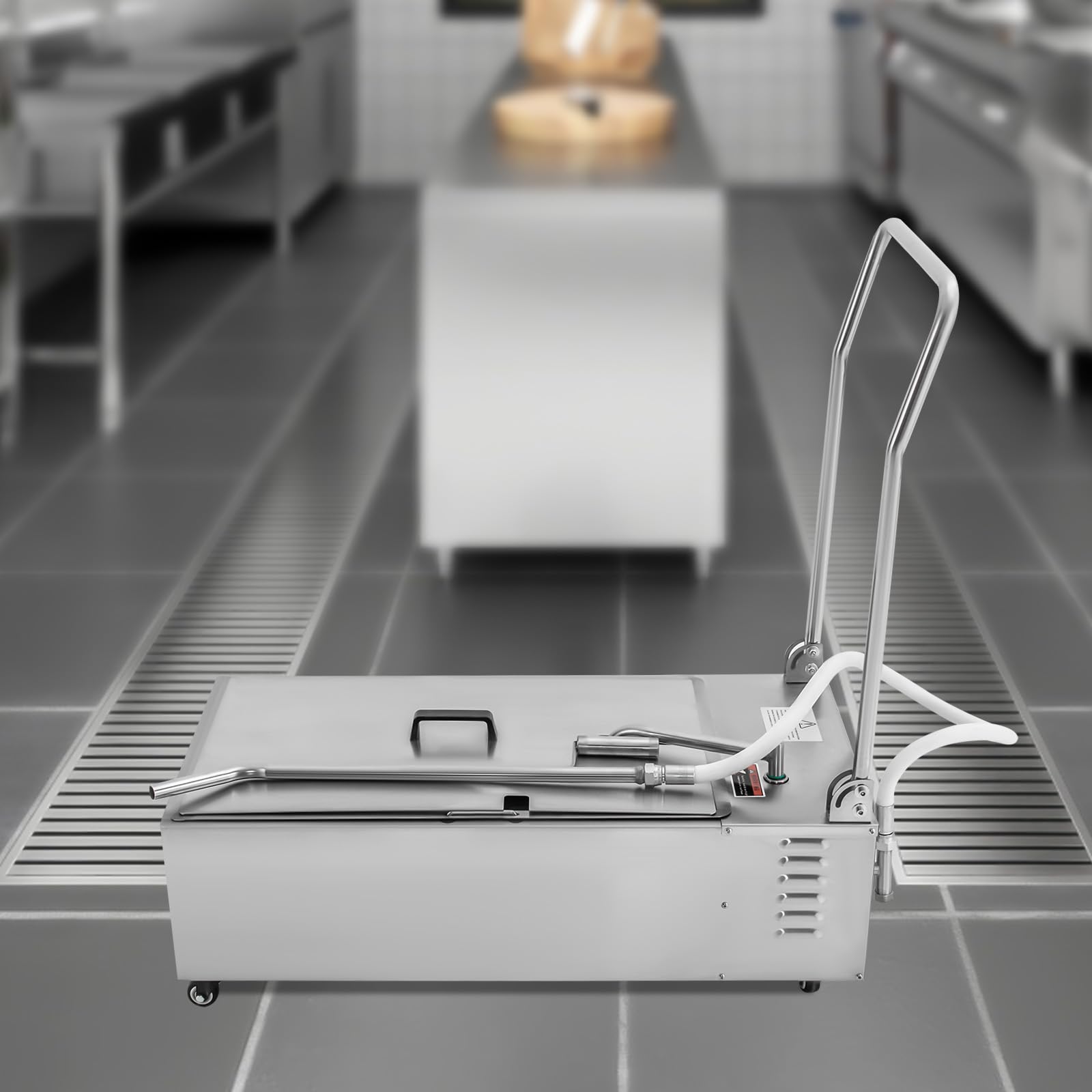 Ahulin Mobile Fryer Filter, 55L Foldable Fryer Oil Filter Oil Filtration System Cart Filtering Machine with 360° Rotatable Universal Wheels and Foldable Handle for Burger Stores, Restaurants