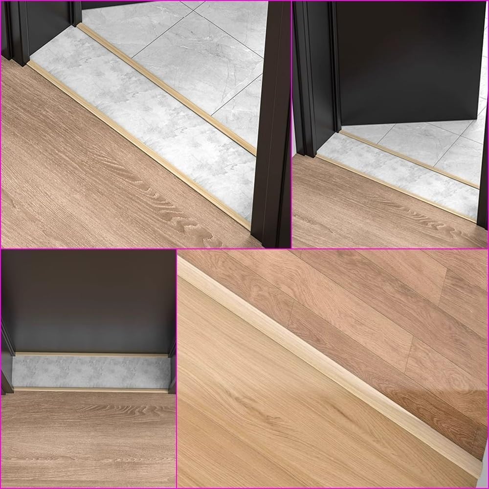 T Molding Flat Divider Strip Self Adhesive Threshold Transition Strip for Joining Flooring Gaps Wooden Floor Tile Seam Flat Buckle Strip Decorative Strips(Gray)