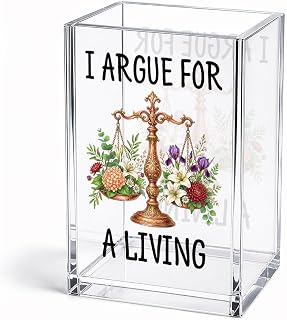 Funny I Argue For A Living Scales of Pen Holder Cup Gifts for Lawyer | Floral Lawyer Pencil Holder Desk Accessories for Women Lawyer Attorney Paralegal Judge Law Student, Makeup Brush Organizer