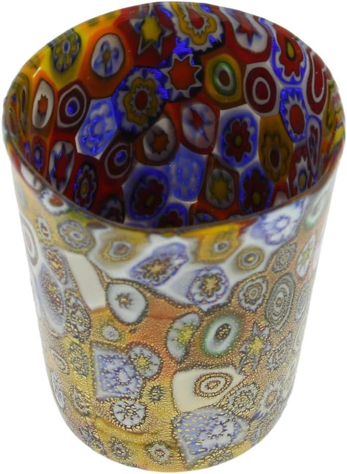 Glass Of Venice Murano Glass Millefiori Shot Glass - Multicolor with 24K Gold Leaf Drinking Glass Liquor Glass Small Tumbler Handmade In Venice, Italy