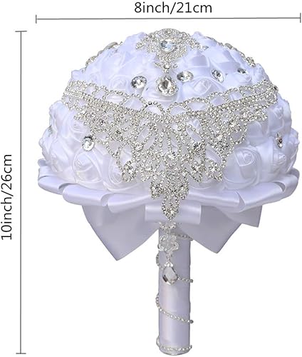 Miniatura 2 de Ramo de novia de lujo hecho a mano con rosas de seda grandes, ramos de flores artificiales con cinta de satén, perlas de diamantes de imitación para