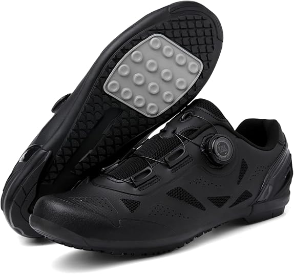 PENXZT Chaussures Vélo Homme Compatibles Peloton - Semelle Rigide + Crampons Delta Inclus - Lacets Rotatifs Rapides
