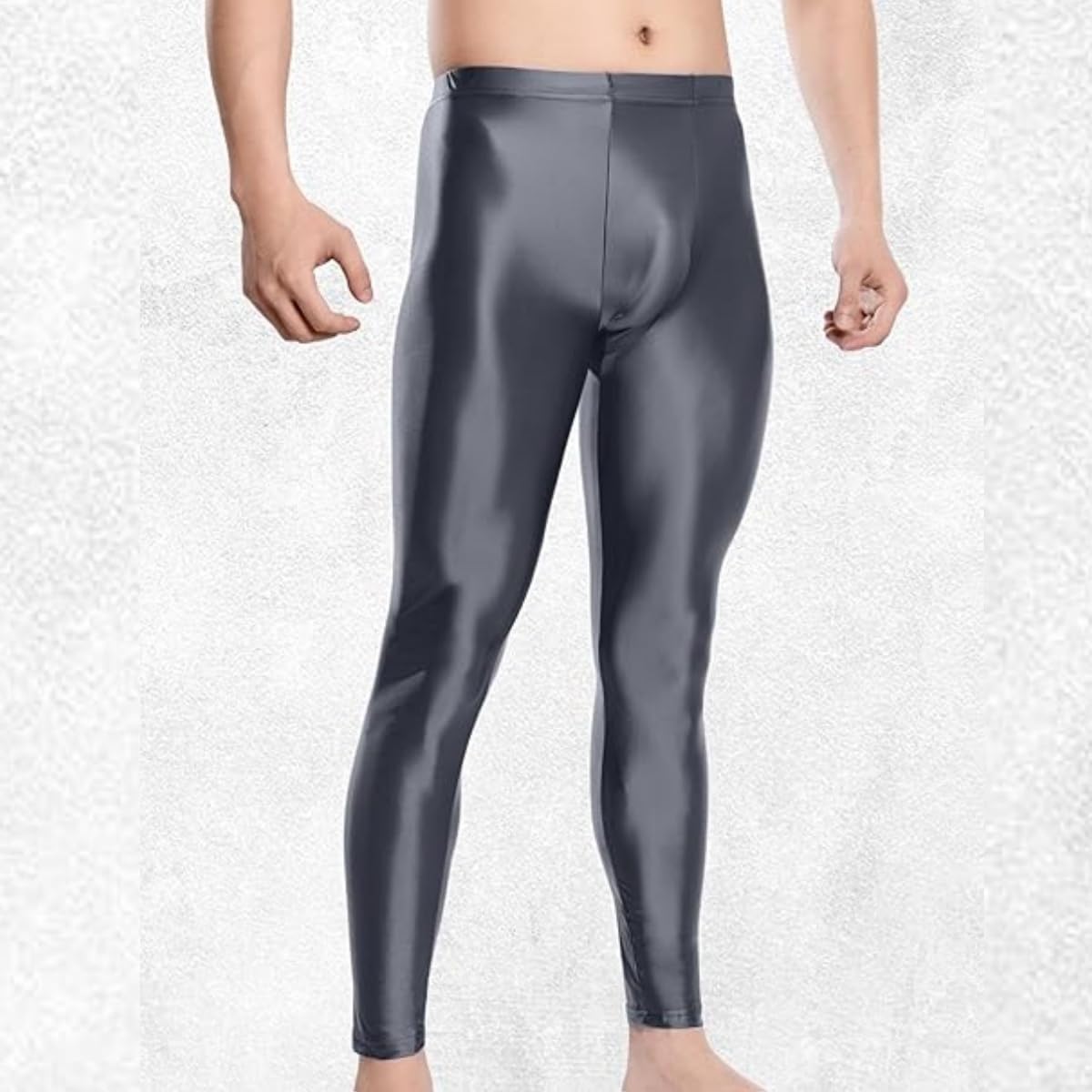Leggings lucidi da uomo, a vita alta, controllo della pancia, pantaloni sportivi lucidi per yoga, leggings elasticizzati in spandex per discoteca anni '80, slim fit, tinta unita, pantaloni a lunghezza