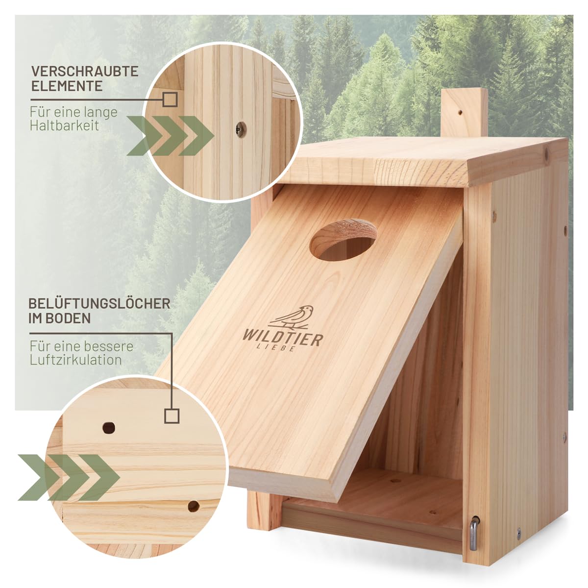 wildtier liebe Starenkasten Großer Nistkasten für Stare - Vogelhaus Nistkasten für Star aus Unbehandeltem Massiv-Holz, Starennistkasten Wetterfest und Artgerecht nach NABU