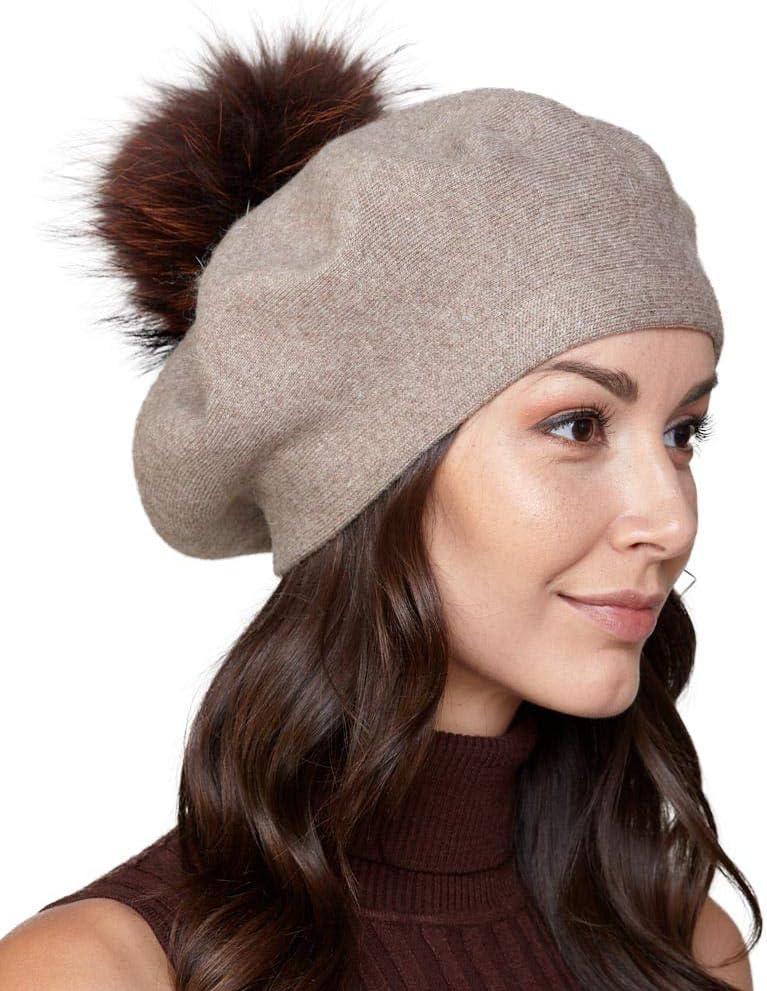 frr Manon Beret with Finn Raccoon Fur Pom Pom