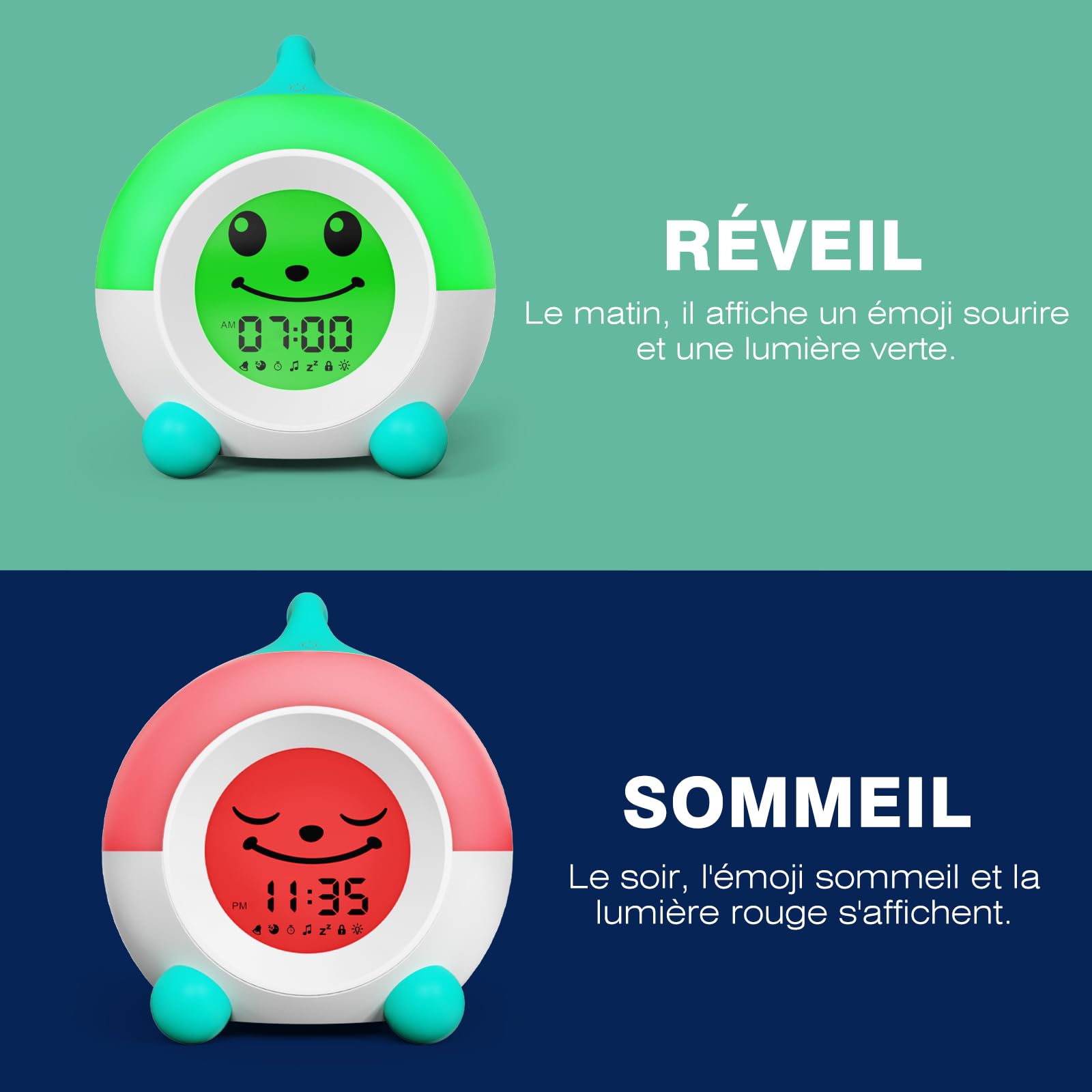I·CODE Reveil Enfant Educatif Jour/Nuit avec Veilleuse De Nuit, Reveil Enfant avec Minuterie D'arrêt Automatique Fille Cadeau Flle Ado