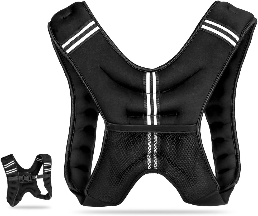 JBM 12 lb Weighted Vest with Reflective Stripe for Workout Cross Fit Strength Training, Running, Muscle Building, Weight Loss, Fitness
