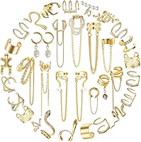 Coolkin 35PCS Gold Silver Adjustable Non-Piercing Ear Cuffs Earrings Set for Women - Punk Snake Butterfly Claw Clip-On Jewelry Gift