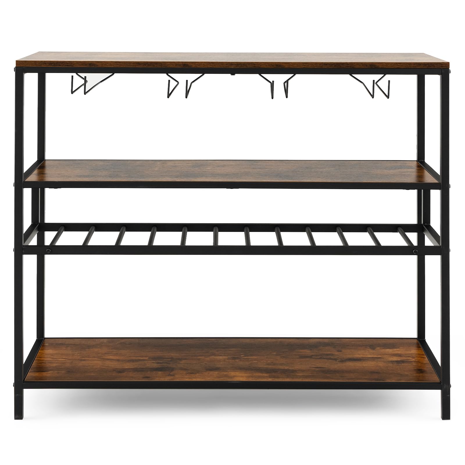 COSTWAY Estante Botellero Vino, Mueble Bar Industrial con Botellero y 4 Filas de Soportes para Vasos, Amplio Tablero y Estantes Abiertos, Armario Independiente para Vinos en Cocina, Comedor, Buffet