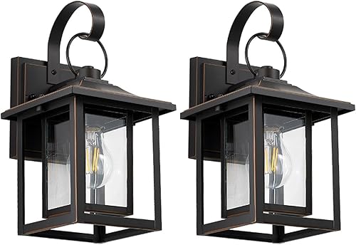 Miniatura 9 de Krychiler Juego de 2 faroles de pared para exteriores, apliques de pared del atardecer al amanecer, lámpara de montaje en pared exterior