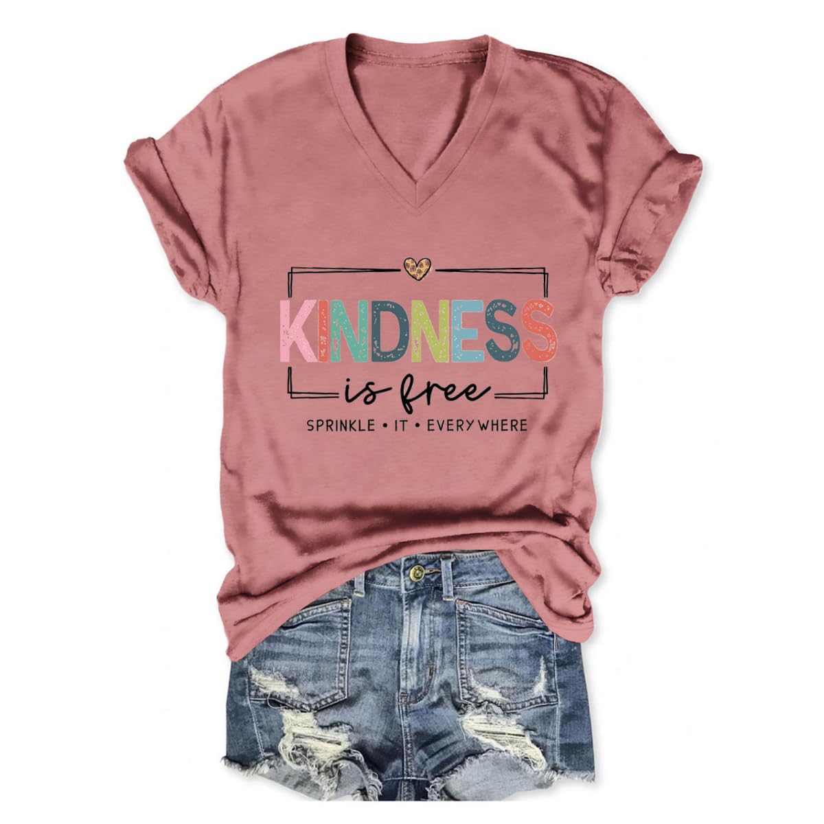 BVNTGSR Kindness is Free T Shirt Women Be Kind Inspirational Sayings Graphic Tee V Neck Short Sleeve Teacher Tops