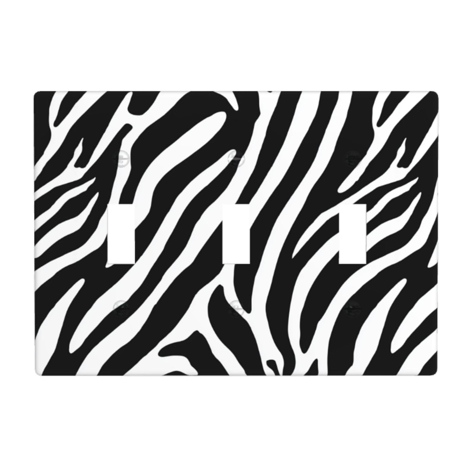 Woshuwo White Zebra Pattern Black And Light Switch Covers 3 Gang Triple Toggle Wall Plate Switchplate Electrical Faceplate For Bathroom Kitchen Bedroom Decor