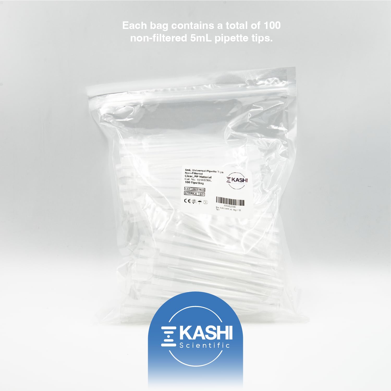 Kashi Scientific 5mL Universal Non-Filter Pipette Tips, 5000uL Sterile Low Binding Pipet Tips with Clear Graduation, DNase/RNase Free [5mL, 1,000pcs]