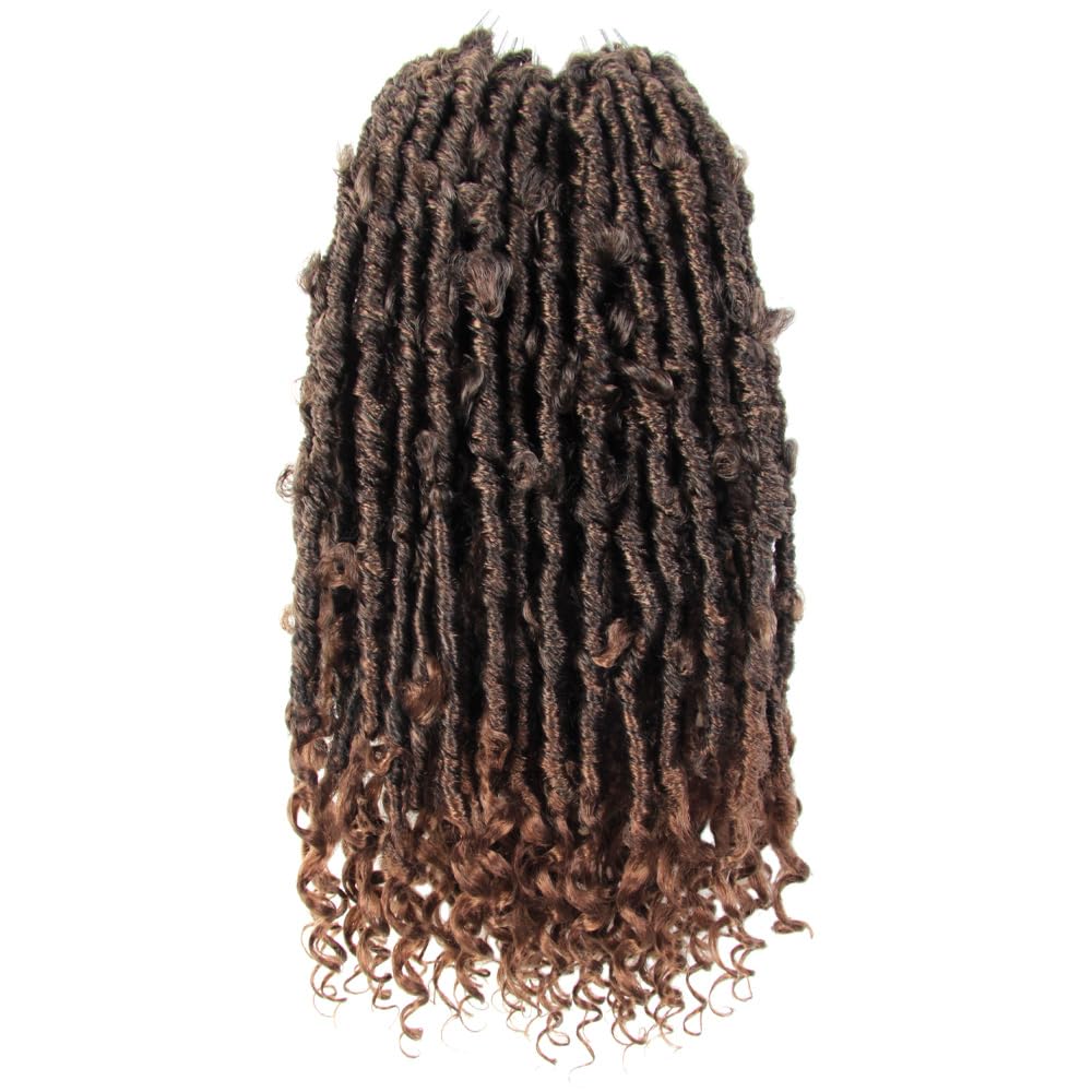 Crochet Butterfly Locs with Curly Ends 14 Inch, Boho Distressed Butterfly Locs Crochet Hair, Ombre Medium Dark Brown Bohemian Goddess Faux Butterfly