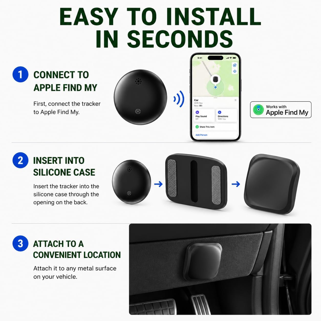 GPS Tracker for Vehicles, iOS Only Magnetic Waterproof Car Tracker, No Monthly Fee, Mini Portable GPS Tracker for Cars, Trucks, Motorcycles, Anti-Theft Vehicle Tracking Device