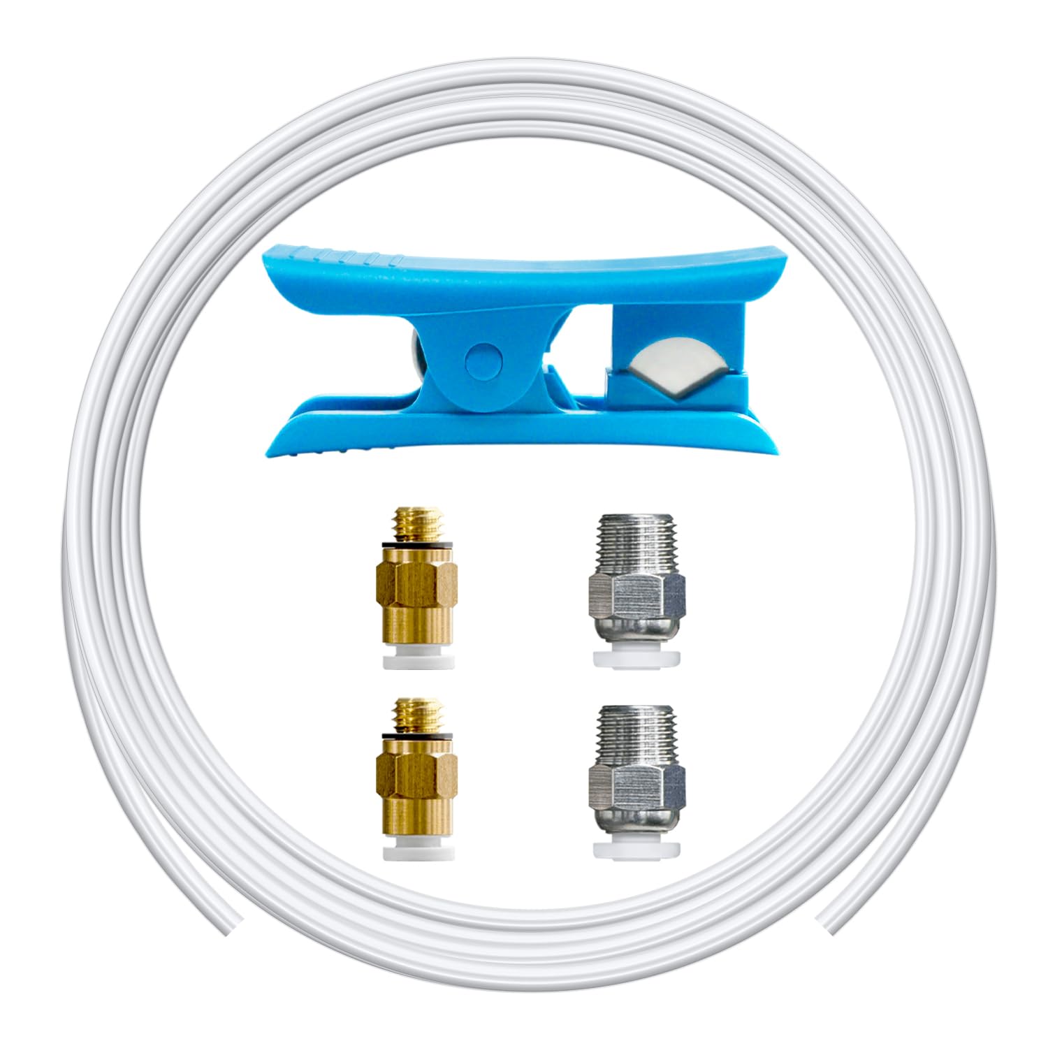 16.4ft(5M) PTFE Teflon Tube Kit,ID 2.5mm OD 4mm for 1.75mm Filament, Fits Direct Drive Extruder 3D Printer, With Tubing Cutter,4-M6 & 4-M10 Pneumatic