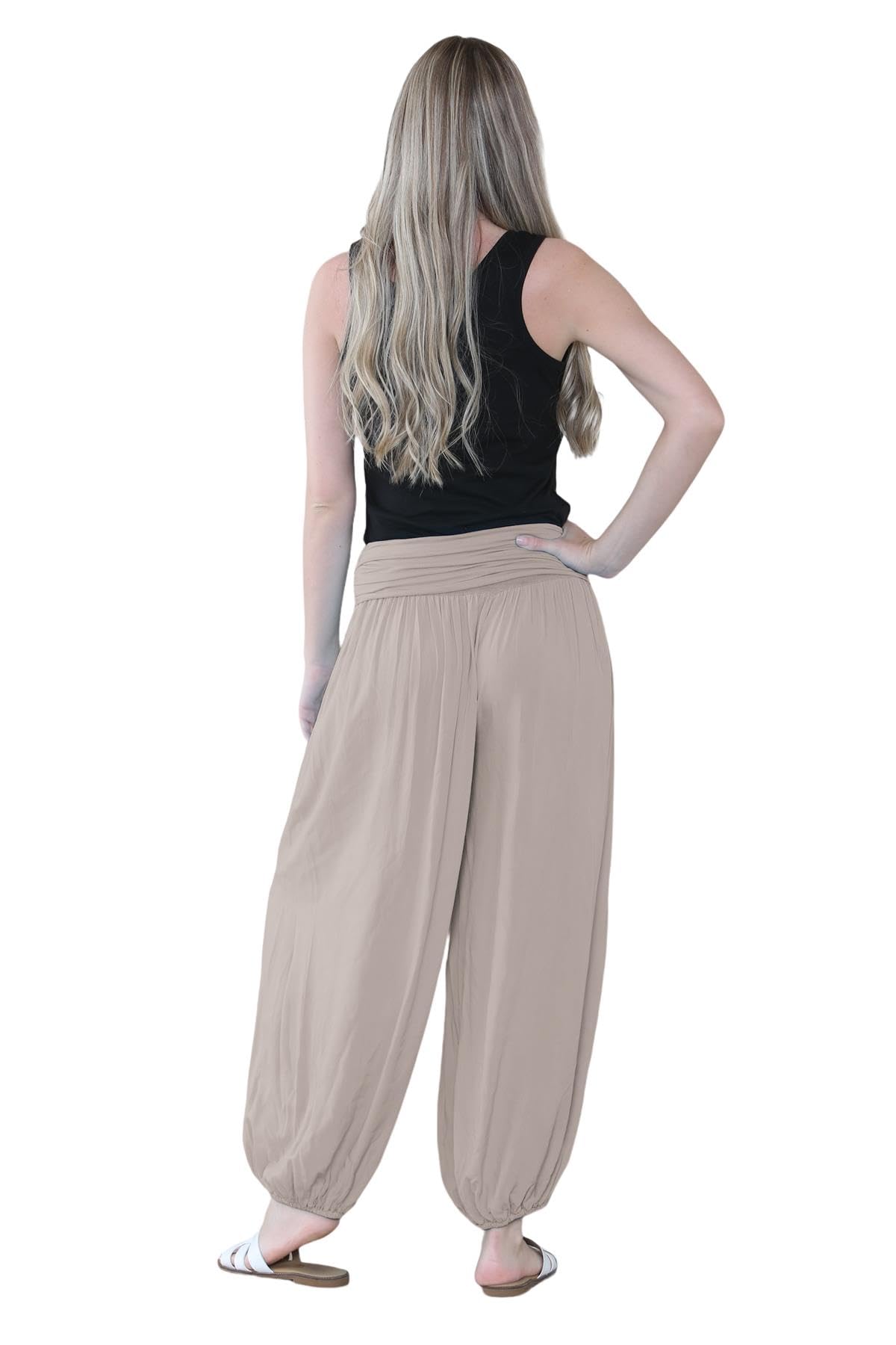 Pantaloni harem larghi da donna italiani Alibaba, comodi ed eleganti, vestibilità larga, pantaloni harem da donna UK | Pantaloni estivi perfetti per le donne UK, Caff, Taglia unica