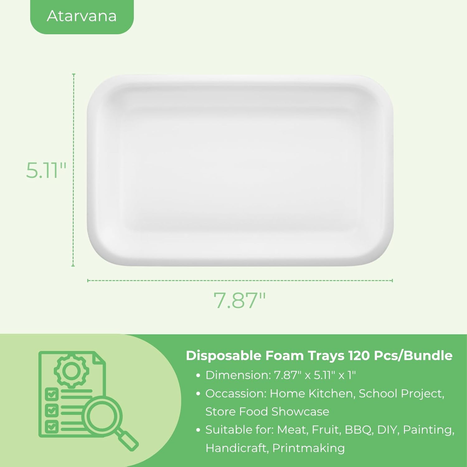 120pcs Foam Trays for DIY Craft, Atarvana Disposable Foam Meat Trays 7.87"×5.11" Rectangle Plates for School Food Printmaking