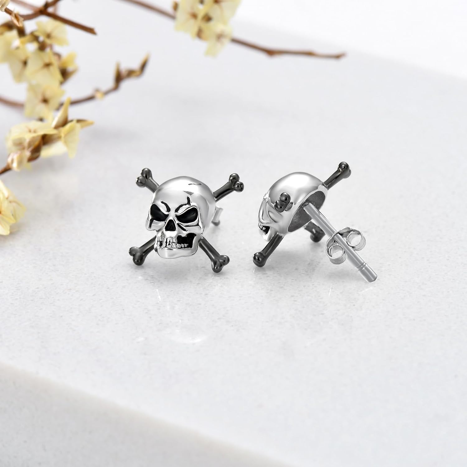 Seiyang Skull Earrings 925 Sterling Silver Skull Horns/Snake/Owl/Bones/Pirate Stud Earrings for Women Men (with Gift Box) - Image 6