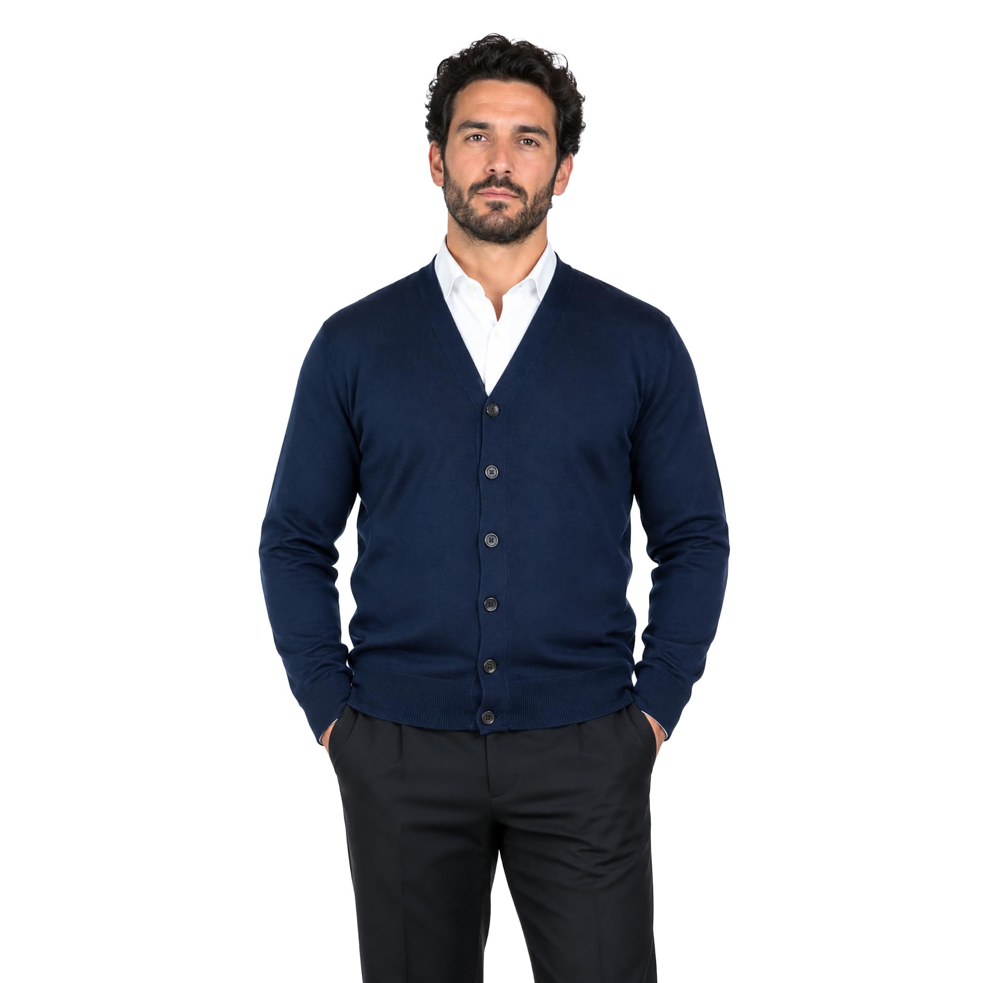 Maglione Uomo Pullover Cardigan con Bottoni Misto Lana Merinos Extrafine Made in Italy
