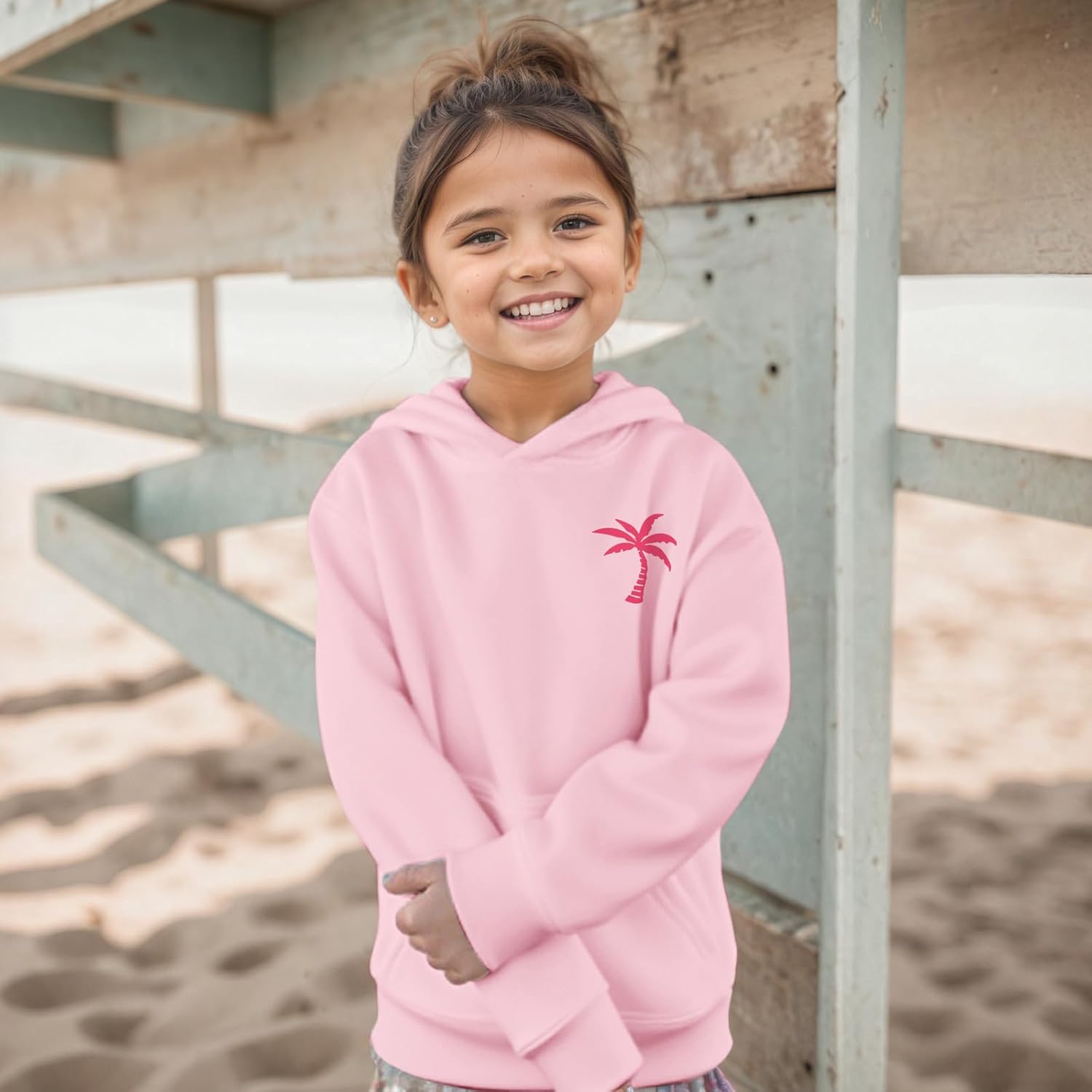KIEKIECOO Girls Palm Graphic Hoodie Beach Cute Hoodies With Pocket Kids Preppy Sweatshirt Ocean Pullover Long Sleeve Top - Image 5