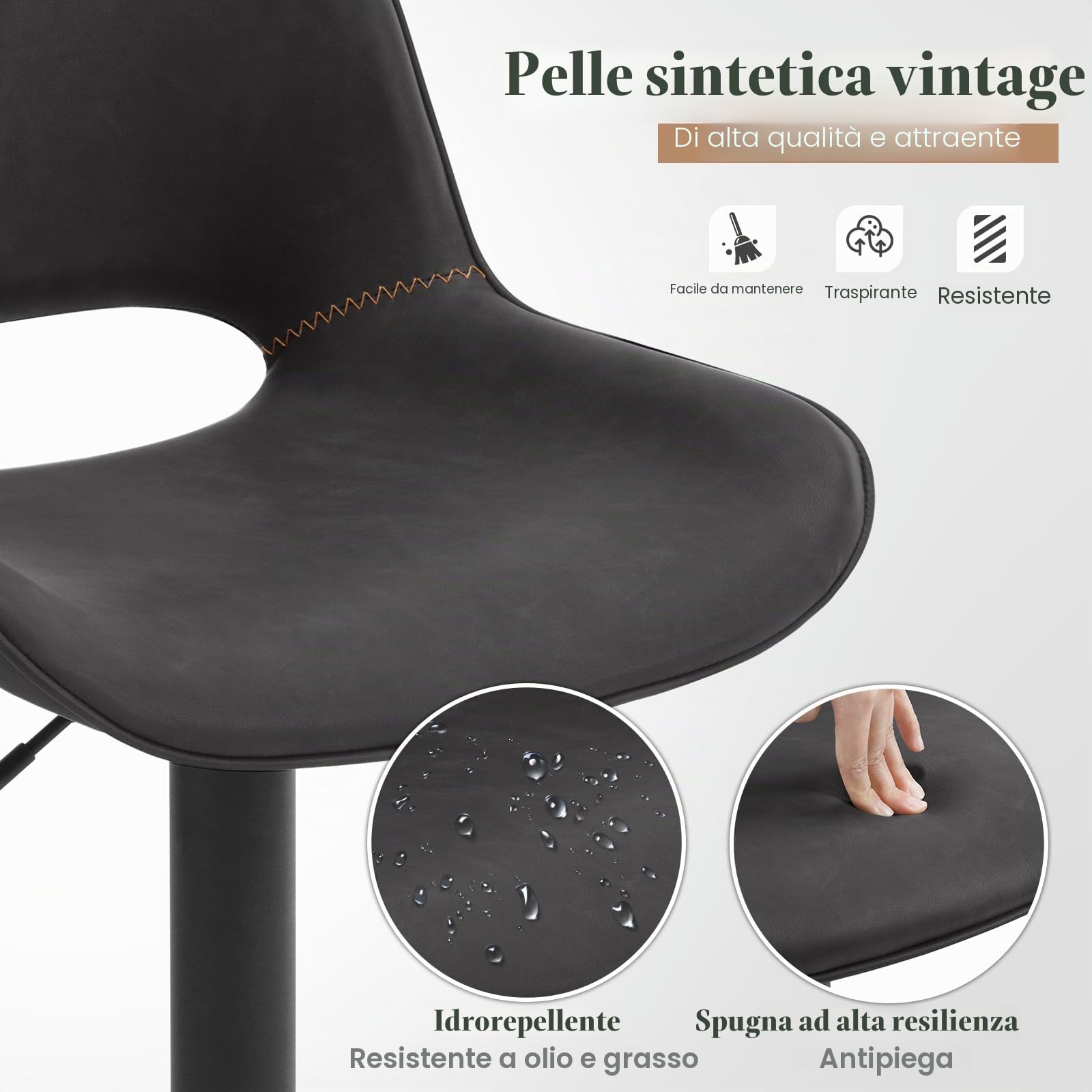 WOLTU Sgabello da Cucina, Sedia da Bar in PU Antracite