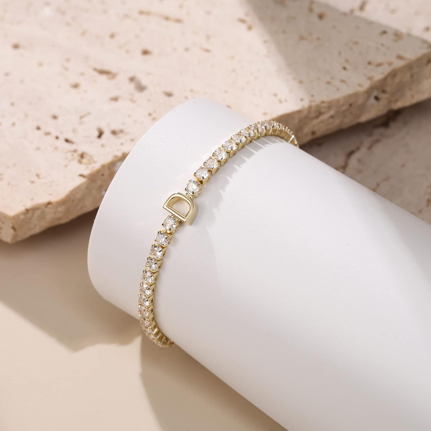 FANZE Tennis Initial Bracelet Cubic Zirconia chain Bracelets for Women Adjustable Size 6.7-8.7 Inch Gift - Image 4