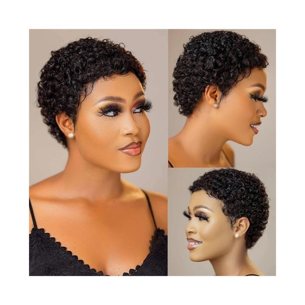 Damen Perücken Kurze Afro-Lockenperücken for schwarze Frauen, Echthaarperücke, 100% brasilianisches Echthaar