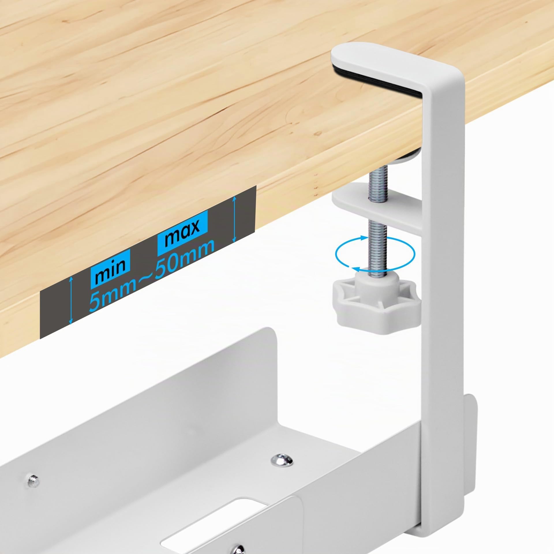 Mimoke Goulotte de câbles de bureau - Extensible de 800 à 1200 mm - Gestion des câbles - Bureau avec accessoires - Montage facile par serrage (blanc)