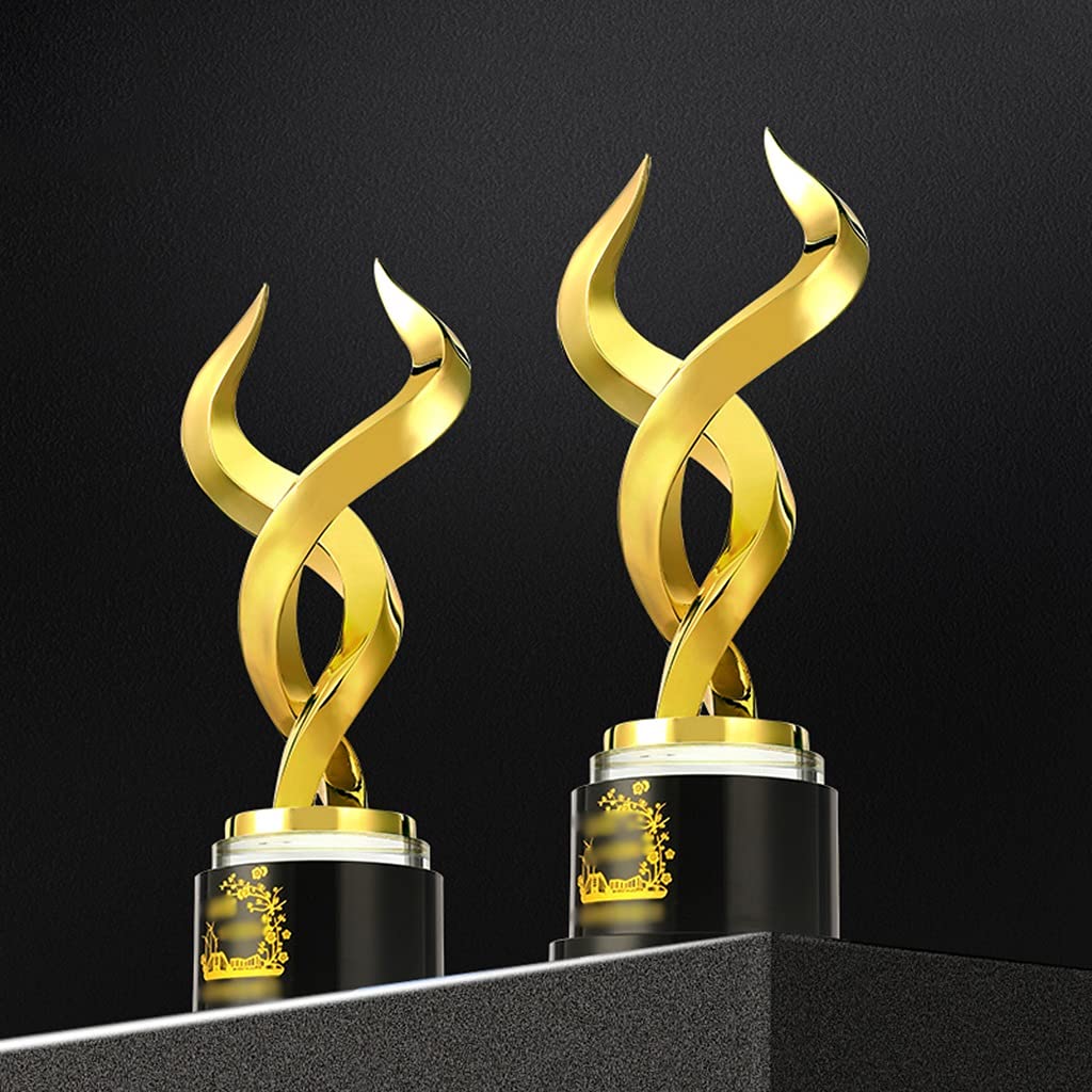 Kreative Zinklegierungsmetall-Trophäe, Hörner, Das Jährliche Treffen Vergibt Den Meisterpokal, Geschenk-Souvenir-Siegerpokal, Kostenlose Beschriftung Letter (Color : Gold, Size : 8x8x30cm)