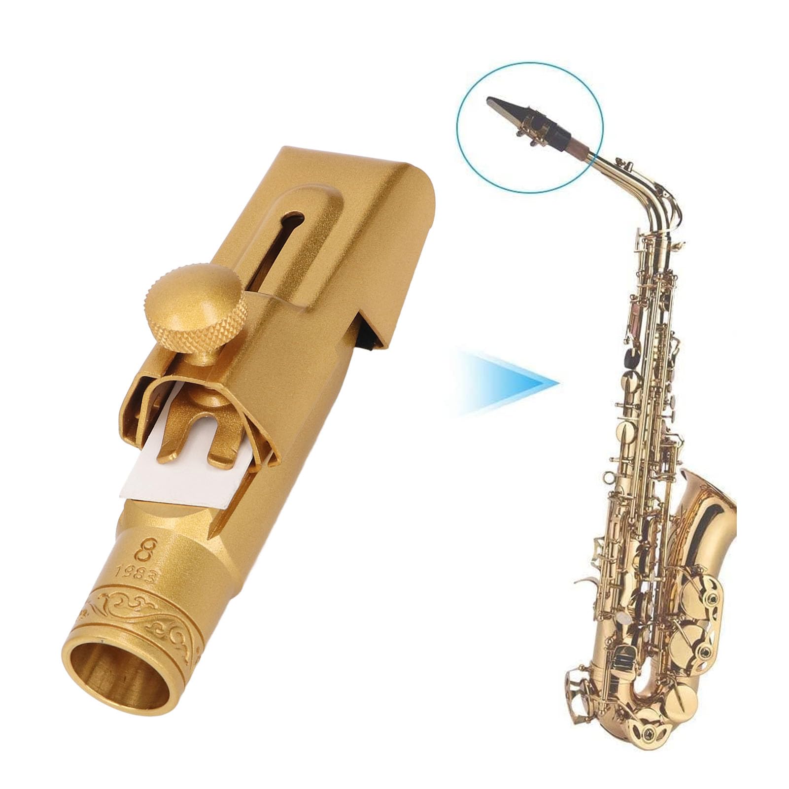 Boquilla de Saxofón Soprano con Ligadura de Tapa Latón Metal B Flat 8C Reemplazo Cubierta Deslizante Chapada en Oro Esmerilado Saxofón Alto con Ligaduras, Boquillas Eb para