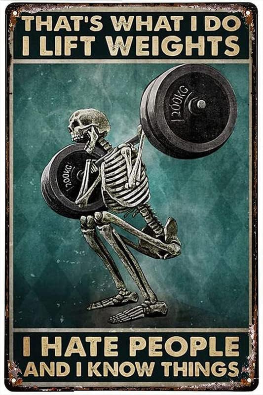 12"x16" That's What I Do I Lift Weights I Hate People And I Know Things Skeleton Poster Bodybuilding Gift Weightlifter Gym Fitness Weightlifting Retro Vintage Hanging Wall Art Gym Fitness Home Decor