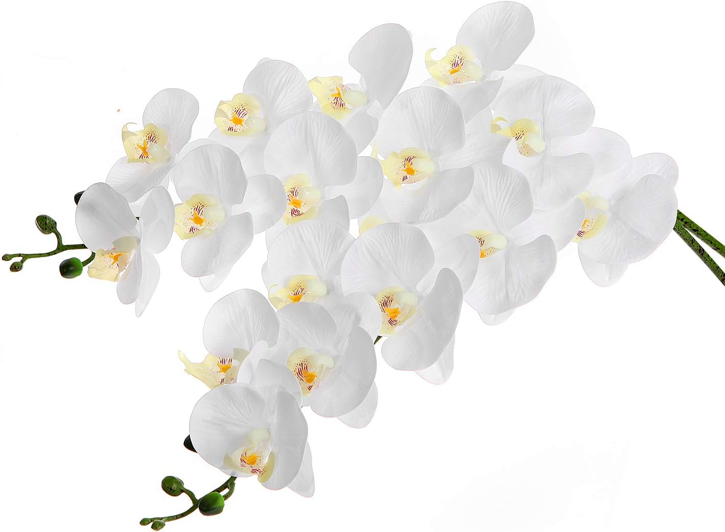 2 Pcs 38’’ Artificial Real Touch Orchids Flowers 9 Heads Latex Phalaenopsis Stems for DIY Wedding Centerpieces, Living Room, Kitchen, Hotel, Party, Office, Home Decoration (White)