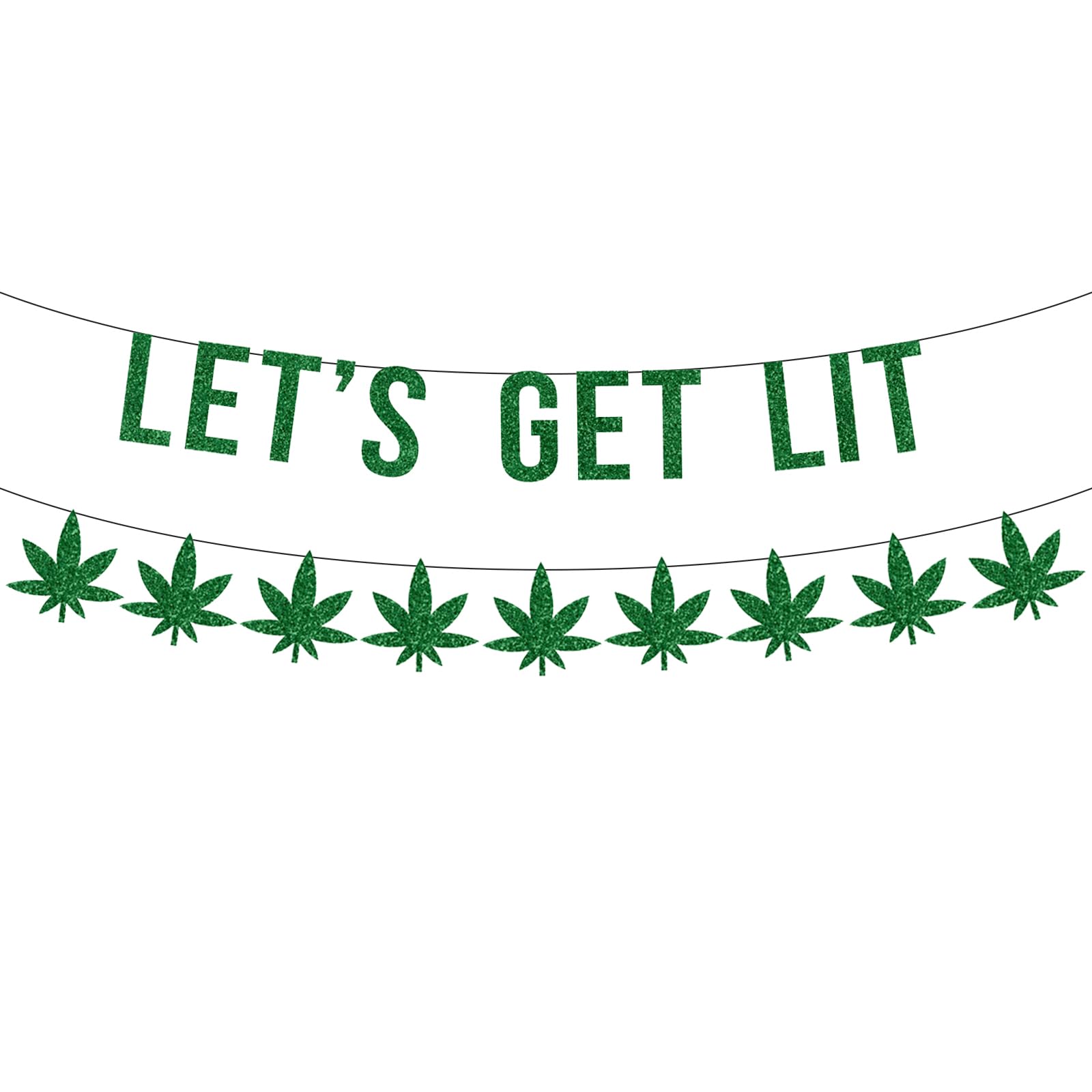 Let's Get Lit Glitter Banner Weed Day Party Decorations, Marijuana Weed Themed Banner Decorations