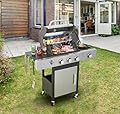 3-Burner Propane Gas BBQ Grill with Side Burner, 46790BTU Output With Enameled Cast Iron Cooking Grids For Outdoor Barbecue, Stainless Steel (3-Burner 37230BTU)