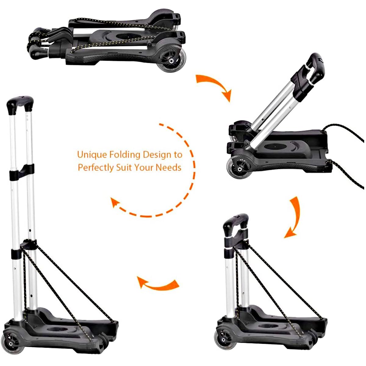 Hivexagon Folding Luggage Cart 88lbs Load Capacity Compact Lightweight And Durable Aluminum Alloy Travel Trolley For Luggage, Personal, Travel, Moving And Office Use