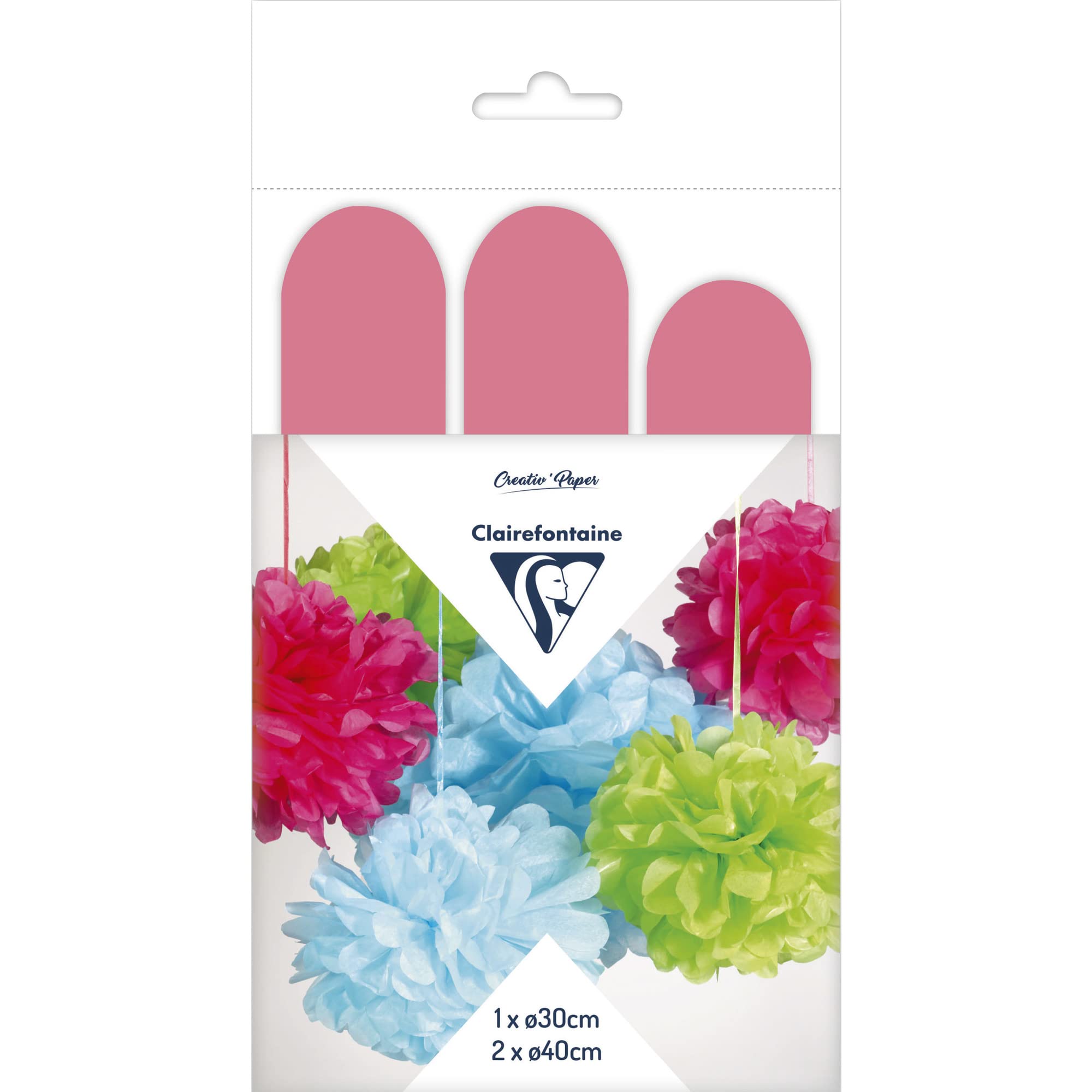 Clairefontaine 395460C, Set of 3 Pink Silk Pompons to Hang, 1x 30cm Diameter + 2x 40cm Diameter Marriage, Birthdays