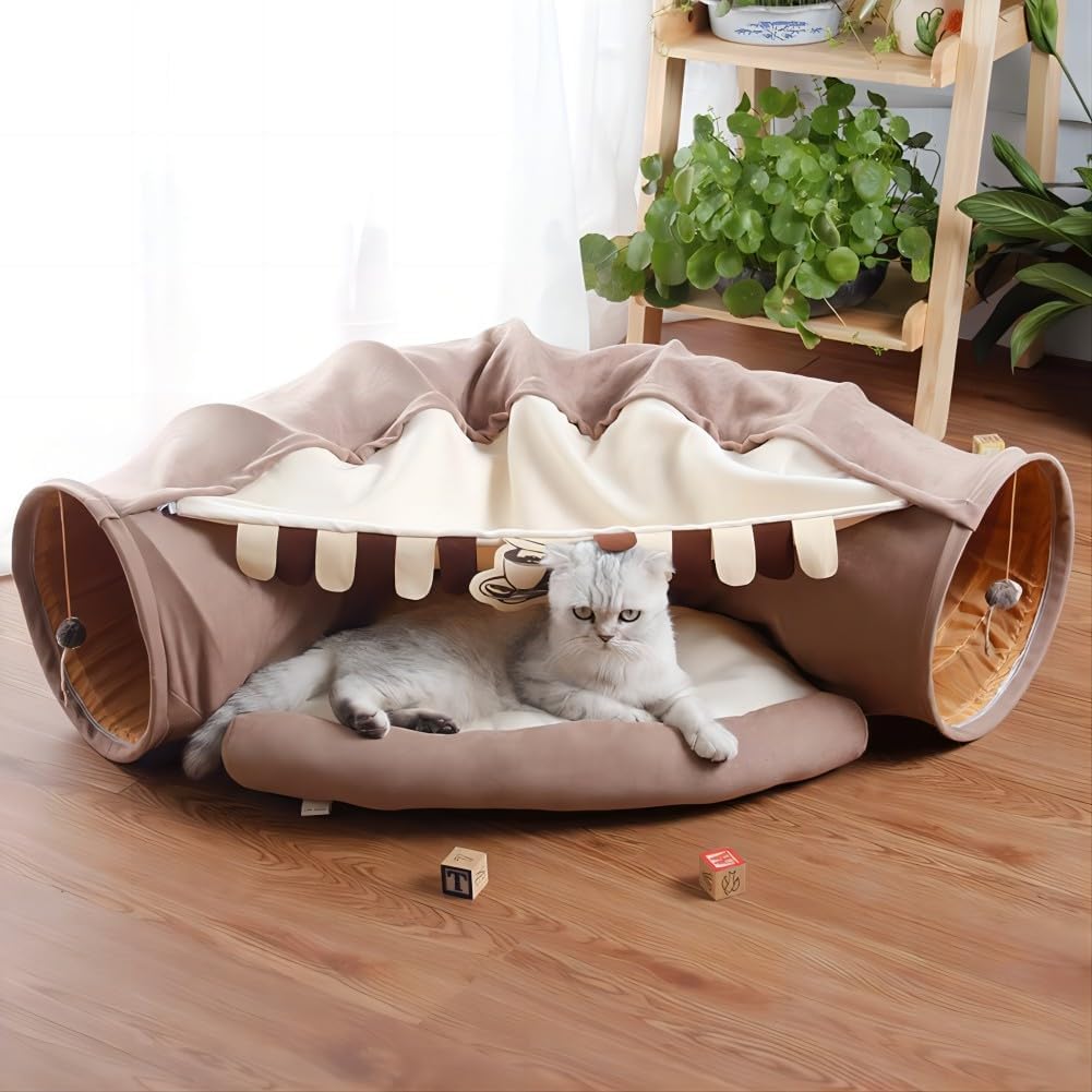 Collapsible Cat Tunnel，Soft Tunnel Tubular Toy That，at beds for Indoor Cats Washable，Suitable for Small Dogs and Kittens (Caffeine)