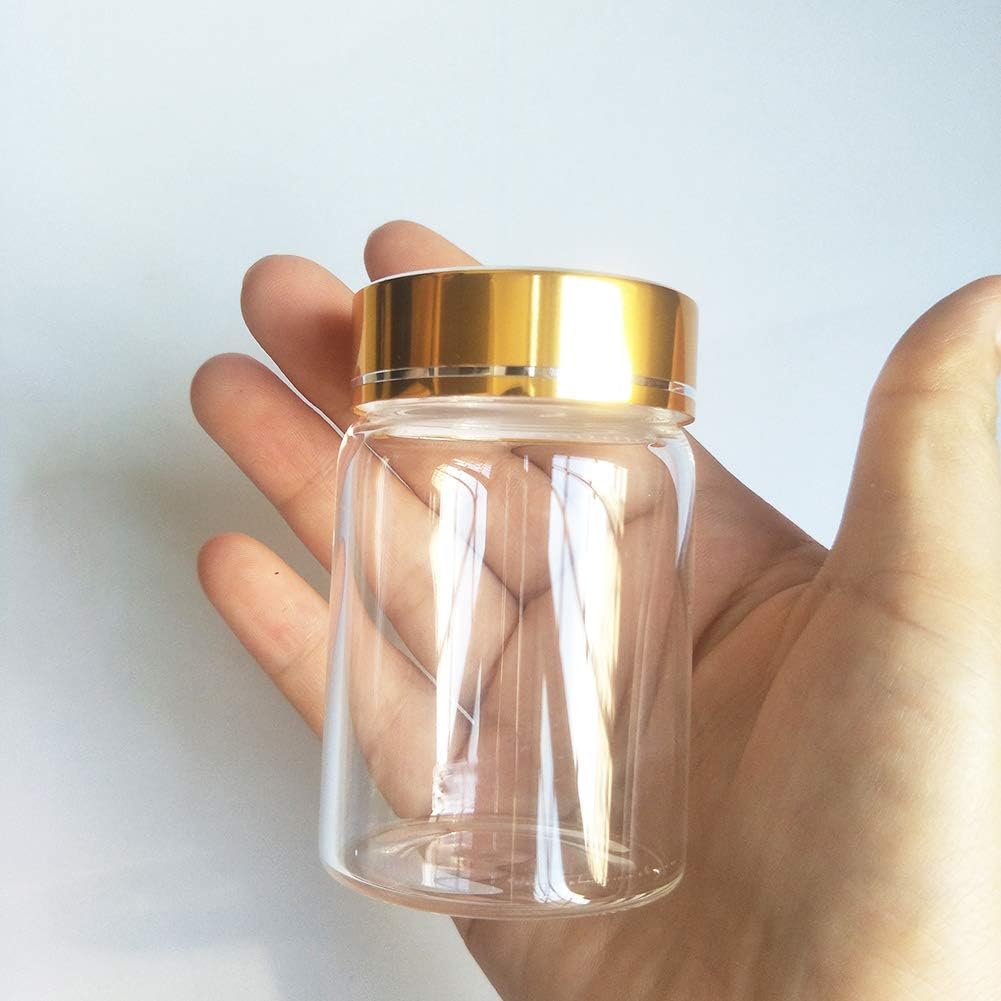 3pcs 80ml Small Mini Glass Bottles Vials Jars Glass Bottle with Gold Screw Lid 80ml 47x70mm(1.8x2.7inch)