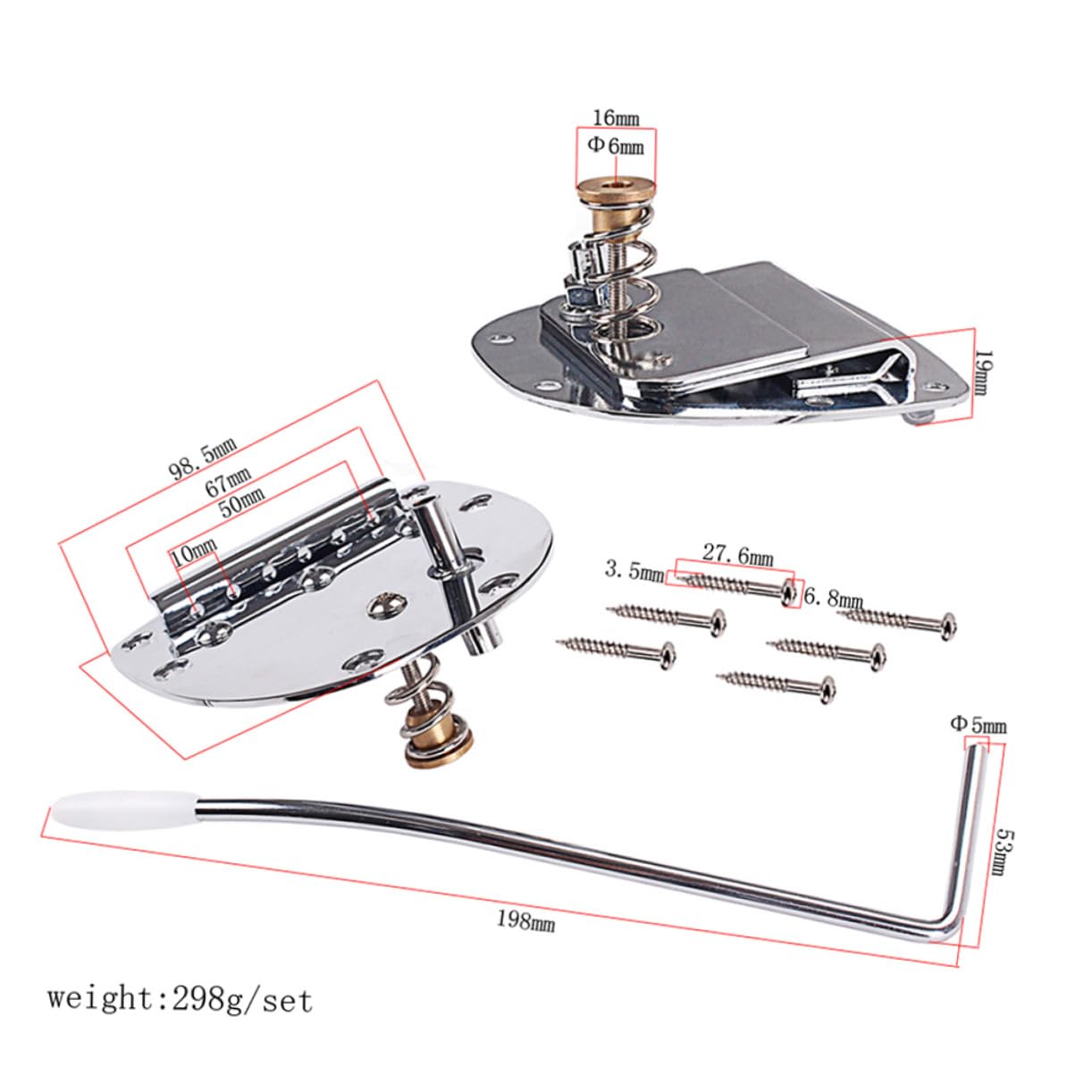 Puente de Trémolo para Guitarra Eléctrica Jazz Master Sistema Ajustable Repuesto Duradero Compatible con Mustang y Guitarras Clásicas Color Plata