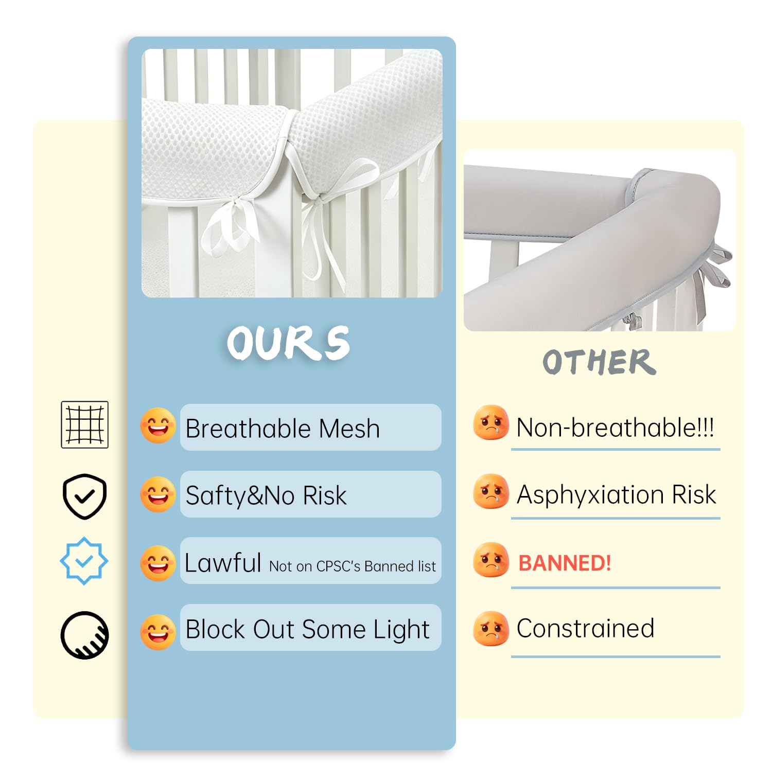 4PC Mesh RailGuard Teething Cover, Fits Most Full-Size Cribs,Use with Coordinating Short Panels for Extra Coverage (White) - 4