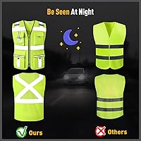 Vista 5 de Chaleco de seguridad clase 2 con cremallera frontal y múltiples bolsillos, chaleco de alta visibilidad, cumple con las normas ANSI/ISEA