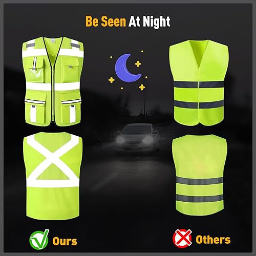 Miniatura 5 de Chaleco de seguridad clase 2 con cremallera frontal y múltiples bolsillos, chaleco de alta visibilidad, cumple con las normas ANSIISEA