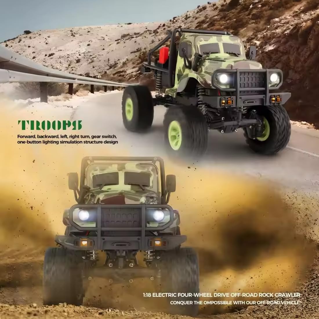 NULA Auto RC fuoristrada, 1:18, 4WD 9 km/h, fuoristrada, auto fuoristrada, 2,4 GHz, auto elettrica per arrampicata con luci a LED per adulti - RTR