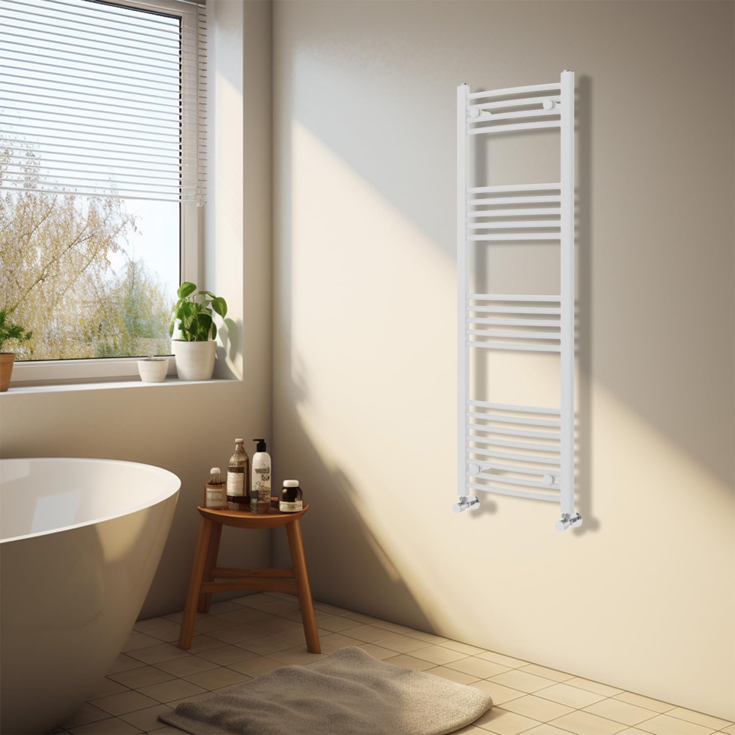 NRG White Heated Towel Rail Curved Designer Bathroom Radiator - 1400×400mm