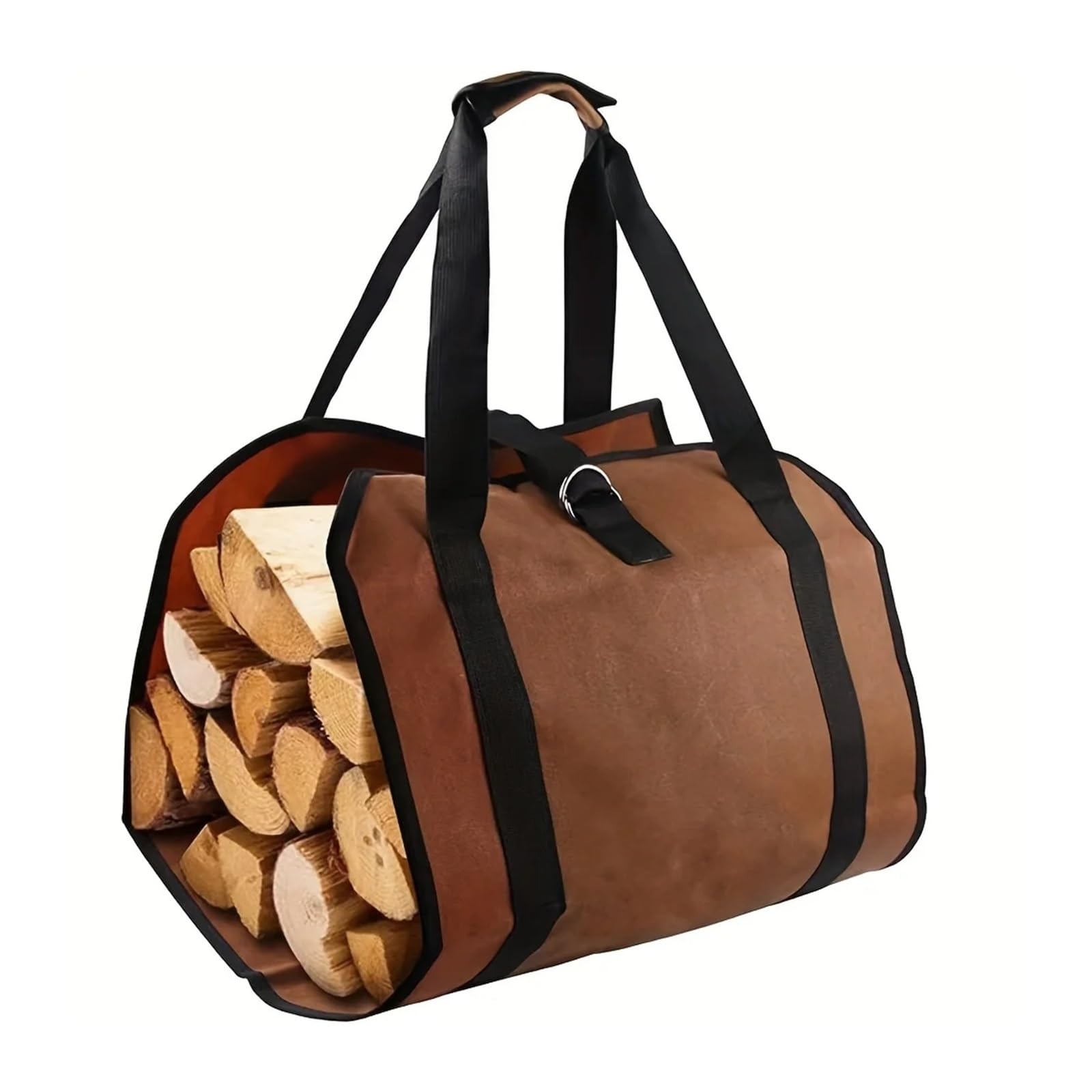 Large Capacity Oxford Cloth Firewood Bag Durable Outdoor Wood Storage Sack For Camping And Fireplace For Wood(Brown)
