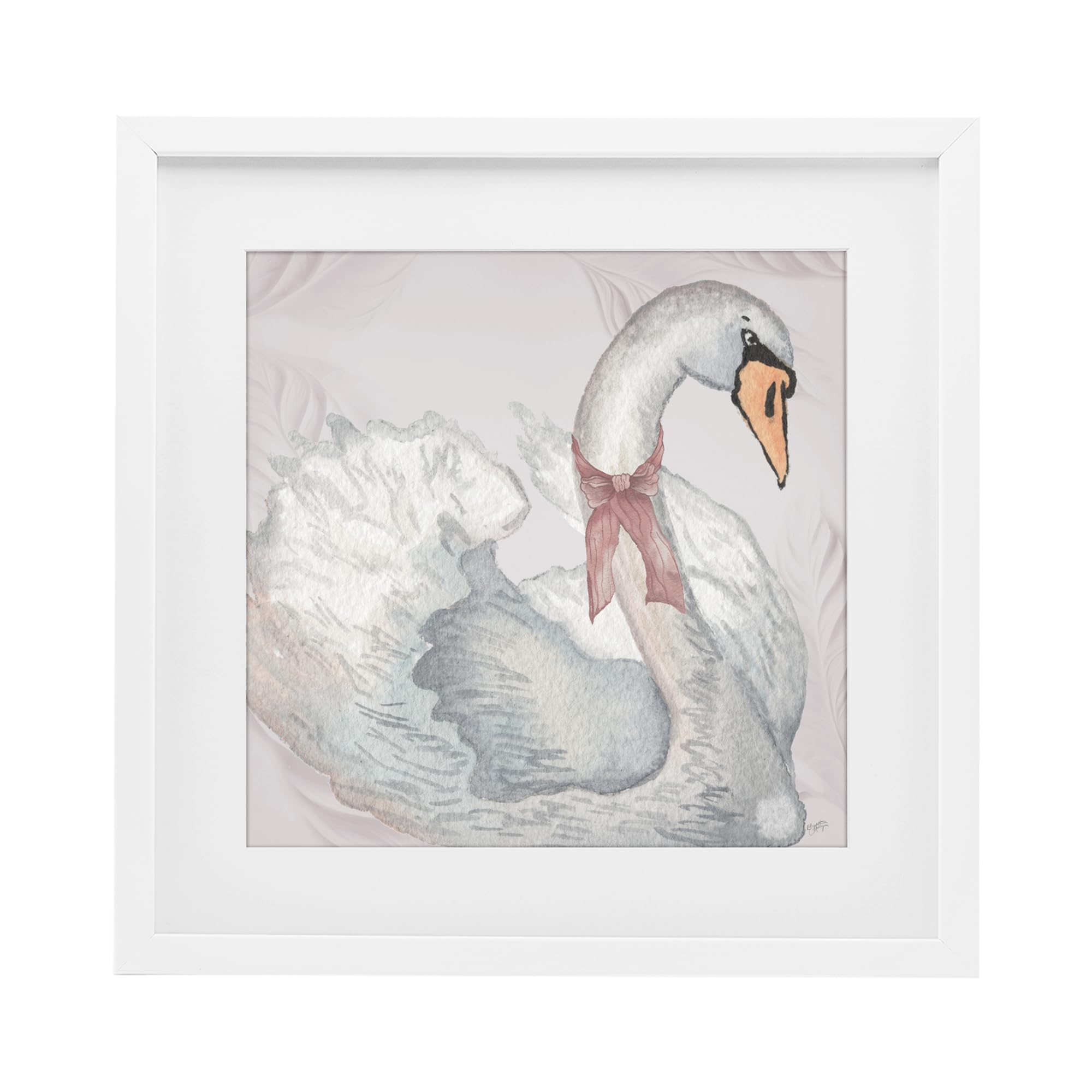 Stupell Industries 'Subdued Classic Swan', Framed Print Under Glass, White, 16 x 16
